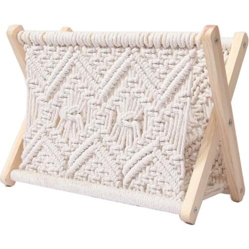 Nordic Cotton Woven Storage Basket Boho Macrame Magazine Rack Desktop Book Shelf