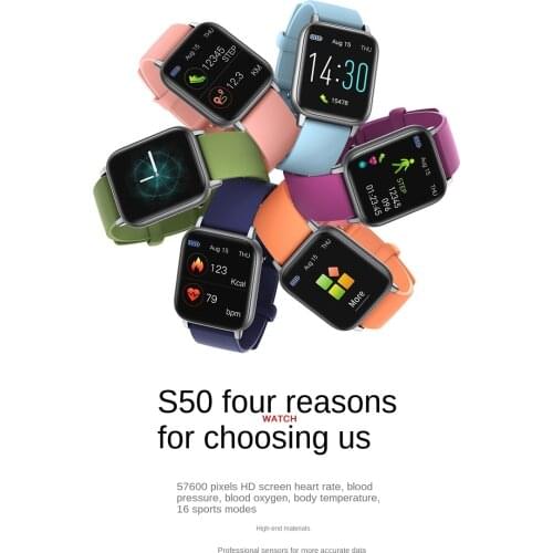 S50 Smartwatch Blood Pressure Body Temperature Monitoring Square Screen Watch Sports Fitness Tracker IP68 Waterproof Bracelet