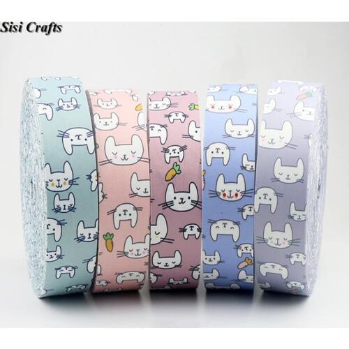 Sisi Crafts 10 25 50mm Rabbit Ribbon Animal Printed Cotton Fabric Bias DIY Garment Hair Bow Tie Collar Handmade Accessory Trim
