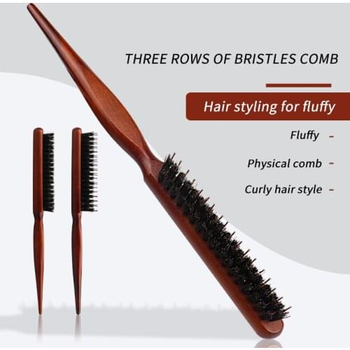 High quality wooden handle boar bristle brush fluffy bristle comb plate hair style brush hairdresser hair styling tool