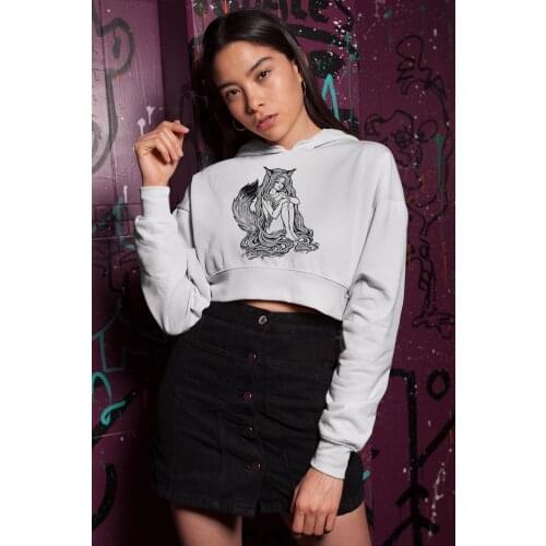 Angemiel Wear Fox Women 'S White Short Hooded Sweatshirt