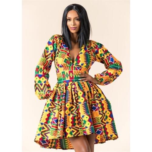 Ladies Clothes African 2020 News Full Sleeve V-neck Dashiki Full Sleeve Autumn Ankara African Dresses for Women Plus Vestidos