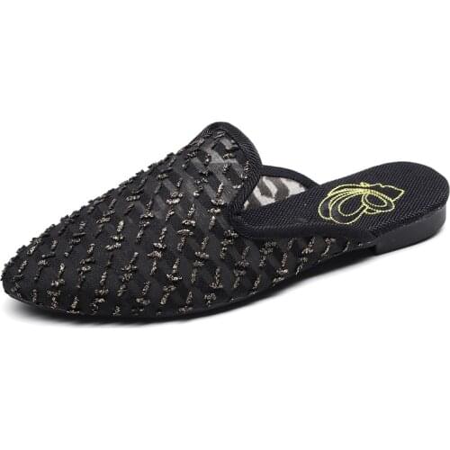 YourSeason Lace Mesh Ladies Point Toe Shoes Gold Silk Embroidered Summer Women Indoor Home Slippers Flat Mules Breathable Soft