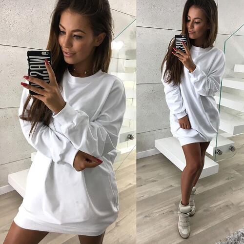 YMING Long Sleeve Party Dress for Women Office Beach Mini Dresses Solid O Neck White Shirt Dress Casual Cotton Vestidos Tunic