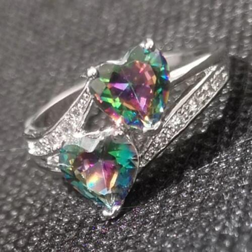 Lingmei Wedding Fashion Jewelry HeartRainbowWhite Cubic Zircon Silver ColorRing for Women Size 6-12 13