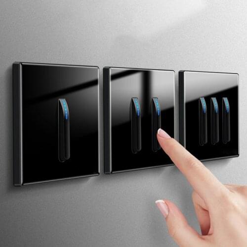 1/2/3/4 Gang 1/2 Way Push Button Switch Piano Key Design ON /OFF Wall Light Switch LED Indicator Crystal Glass Panel Wall Switch