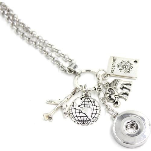 10pcs Wholesale 18mm Snap Jewelry Travel Passport Airplane Charms Pendant Necklace Gifts Snap Necklace