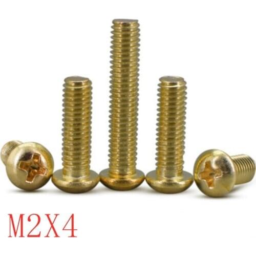 1000pcs M2*4 m2x4 Brass phillips pan round head machine screw