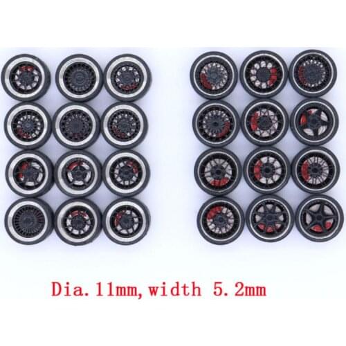 4Pcs 1/64 Alloy Wheels+ Tires+ Brake Disc + Axle Universal Version for 1:64 Mini Car Model