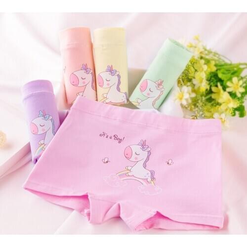 5 pcs/Lot New Arrivals Unicorn Cartoon Cotton 3-10 Years Baby Girls Cotton Underwear Panty Boxer Baby Kids Lovely Cute Underpant