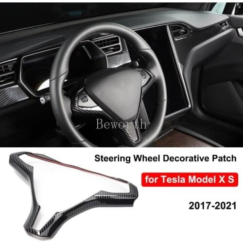 Car Steering Wheel Decorative Patch For Tesla Model X S 2021 Carbon Fiber ABS Decorative Accessories ModelX ModelS Accessories