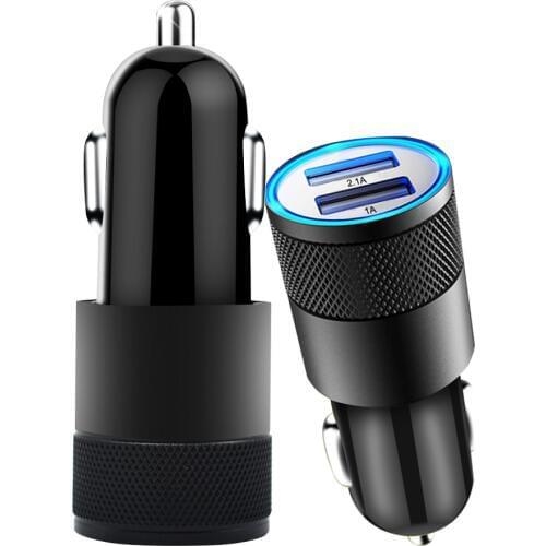 Dual USB Car Charger 12V-24V 2.1A 1.0A Car Cigarette Lighter Black Color Aluminium 2-port Car Charger Adapter for Car Styling