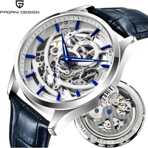 PAGANI Design Automatic Mechanical Watch Mens Top Brand Luxury Mens Watch Hollow Dial Fashion Leather Strap Waterproof Watches