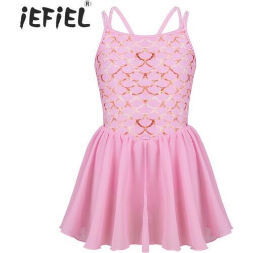 Kids Girls Costumes Professional Ballet Tutu Dress Teen Fish Scales Pattern Printed Ballet Dance Gymnastics Leotard Ballerina