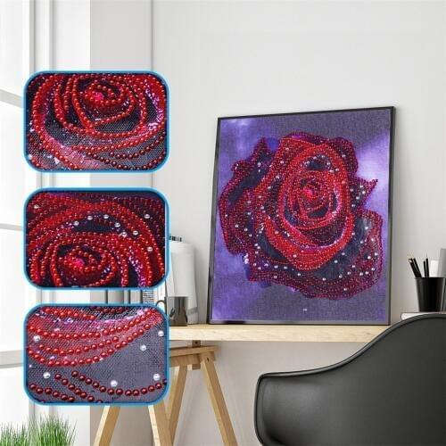 DIY 5D Special Shaped Diamond Paintings Red Drop Rose Flowers Cross Stitch Kits Diamond Embroidery Home Decoration Gift
