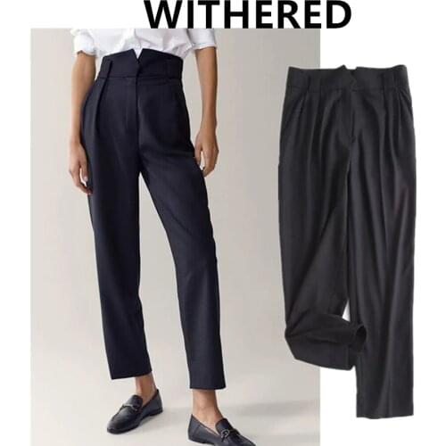 Jenny&Dave women navy pantalones england office lady fashion simple high waist suit pants mujer pantalon femme trousers sets
