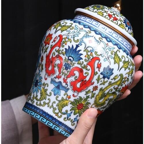 Enamel Colorful Ceramic Storage Jar with Lid Desktop Decoration Coffee Bean Tea Tin Large Capacity Sealed Storage Jar Home Decor