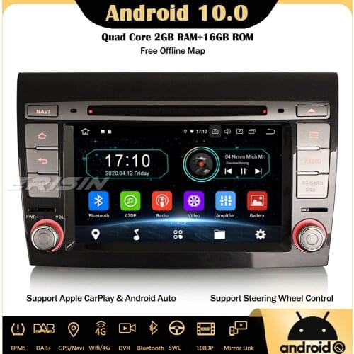 Erisin 5971 DAB+ Android 10.0 Car Stereo Autoradio DVD Player GPS WiFi Navi CarPlay DVB-T2 SWC OBD Bluetooth USB For Fiat Bravo