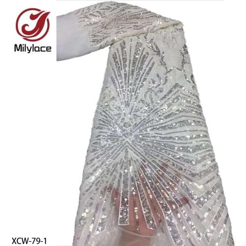 French Top Selling Sequins Embroidery African Tulle Lace Fabric French Tulle Lace for Wedding Dress XCW-79