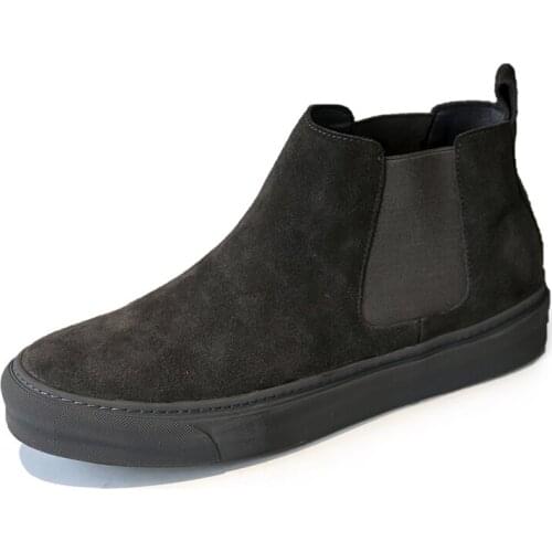 Men Casual Basic Shoes Luxury Cow Suede Leather High Top Street Wear Spring Male Black Adult Sneakers Chelsea Boots Flats Shoes