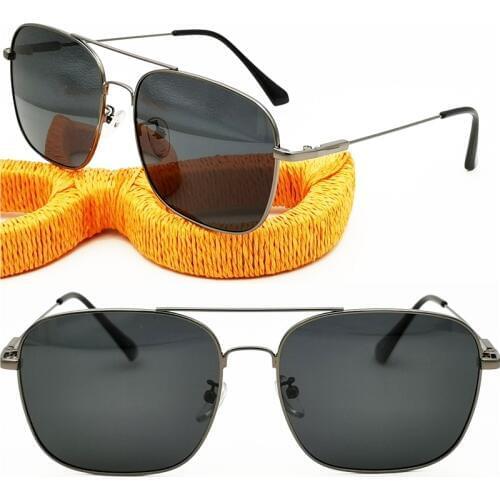 High quality UV400 polarized square shape pilot style anti-slip slim metal light weight dual bridge sunglasses for men