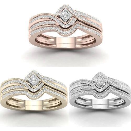 Unique Style Female Crystal Bridal Ring Set Luxury Gold Color Wedding Rings Jewelry Promise Engagement Rings For Women