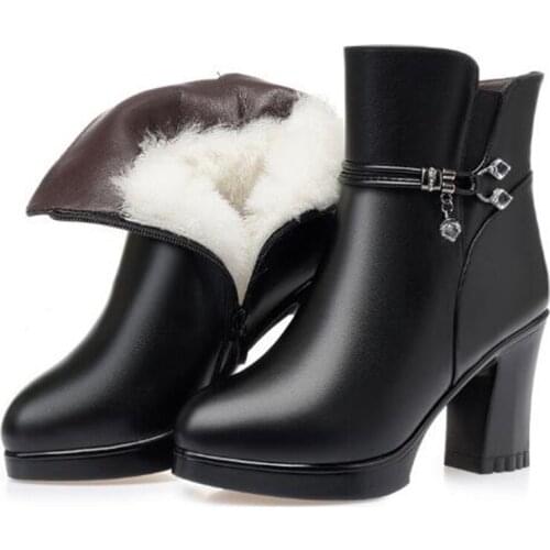 New Fashion Warm Winter Boots Women Boots Non-slip High Heels 2019 Genuine Leather Shoes Woman Thick Wool Boots Warm Snow Boots