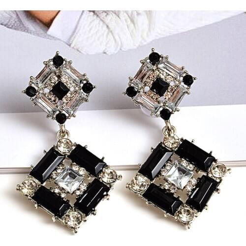 New Square Metal Crystal Long Earrings High-quality Fashion Dangle Drop Earring Jewelry Accessories For Women