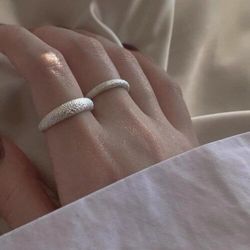 Origin Summer Minimalist Bling Bling Open Silver Color Matte Ring for Women Korean Fashion Adjustable Ring Party Jewelry