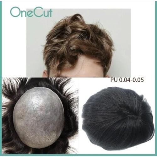 PU Base Men Toupee V-Loop Invisible Replacement System Unit Male Hairpieces Natural Color Mens Capillary Prothesis Homme Peruk