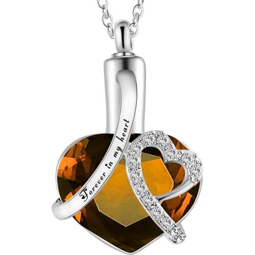 12 Colors Heart Birthstone Crystal Cremation Urn Necklace for Ashes Forever in My Heart Memorial Keepsake Jewelry