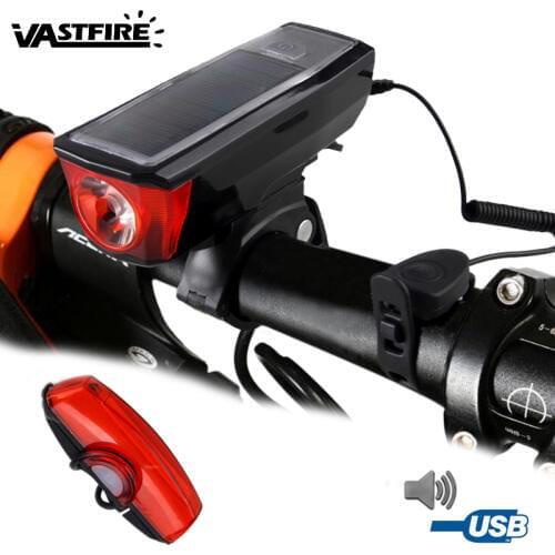 Solar Power Front Bike Headlight XM-L T6 MTB Cycling Light USB Rechargeable 350lm Light with 140 dB Bell