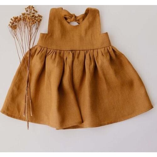Baby Girl Cotton And Linen Dress New Vest Sleeveless Solid Color Children Princess Dresses WT311