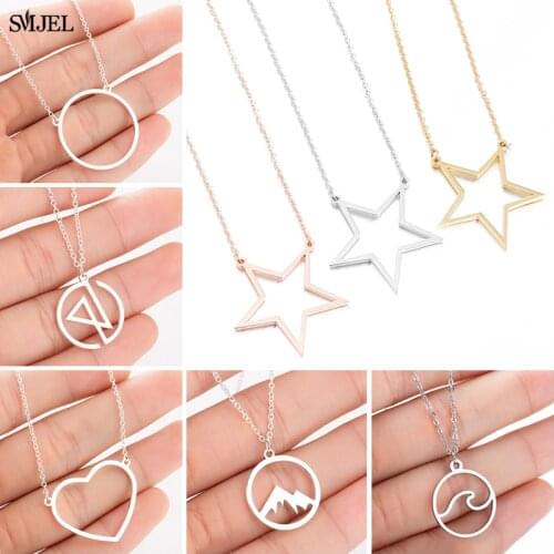 Hollow Pentagram Pendant Stainless Steel Necklace Fashion Jewelry Star Heart Circle Pendants Necklaces Accessories Friend Gift