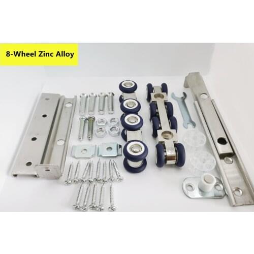 RONGYAO Zinc Alloy Sliding Door Roller Hardware Slide Doors 8 Wheels Home Room Wood Door Hanging Wheels Rail Track Pulley Set
