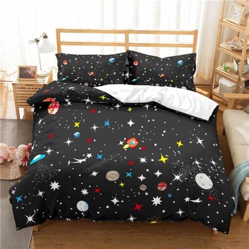 Luxury 3D Cartoon Planet Print 2/3Pcs Kids Bedding Sets Comfortable Duvet Cover Pillowcase Home Textile Queen and King Size