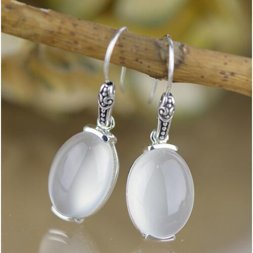 Earings Fashion Jewelry Product 925 Tremella Decorations, Natural Jade Pulp Earrings, Womens Antique Fashion, Thai Earrings