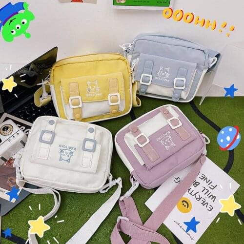 Cartoon Embroidery Kitty Messenger Bag for Girl Japanese INS Student Cute Waterproof Shoulder Bag Crosssbody Bag Coin Bag