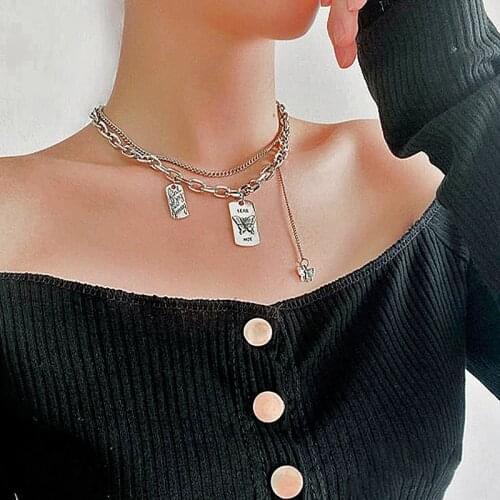 Punk Butterfly Necklace For Women Pendant Vintage Choker Creative Square Coin Wedding Elegant Jewelry 2021 New Fashion Trendy