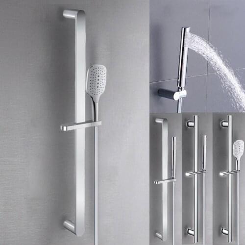 Bathroom Chrome Round Handheld Shower Head with Brass Bracket Holder and PVC Hose Shower Set