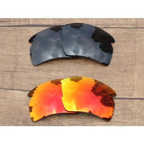 Vonxyz 2 Pairs Stealth Black & Ruby Mirror Polarized Replacement Lenses for-Oakley Flak 2.0 XL Frame