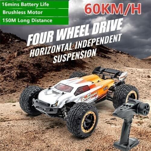 High Speed Brushless RC Car 60KM/H 2.4G 1:16 4WD 16mins 150M LED Headlights Remote Control Competitive Off-Road Climbing Car Toy