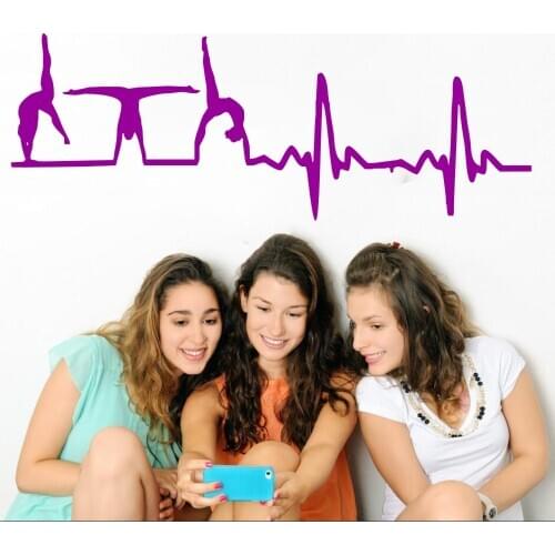 WJWY Gymnastic Heartbeat Wall Stickers I Love Gymnastics Girls Room Wall Art Murals Living Room Wall Decals Home Decor
