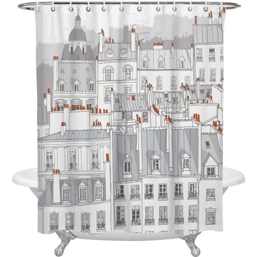 House Window Chimney Shower Curtain Waterproof Polyester Fabric Shower Curtains Home Decoration Curtain with Hook