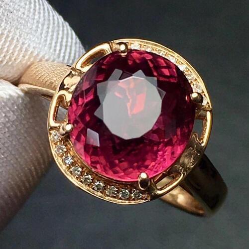 Rubillite Ring Fine Jewelry Pure 18 K Gold Natural Rubi Tourmaline 3.6ct Gemstone Diamond Gift Female Rings for Women Fine Ring