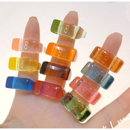 Korean Charms Candy Color Number Ring for Women Acrylic Cute Vintage Simple Fashion Rings 90s Aesthetic Gift Y2K Jewelry