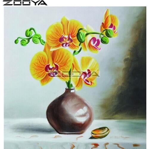 ZOOYA Round Diamond Painting Wall Sticker Diamond Embroidery Orchid 5D DIY Pictures Of Rhinestone Cross-Stitch Vase Kits R1680
