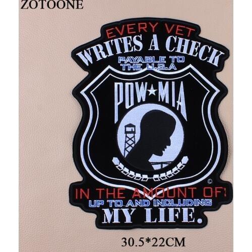 ZOTOONE POW MIA Patches For Clothes Embroidered Big Military Tactical Patches For Jacket Jeans Applique Stickers Iron On Letters