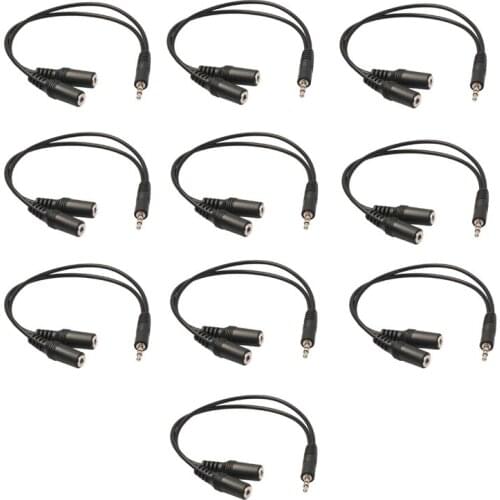 Lot 10pcs 3.5mm Male to Dual Female Plug Jack Audio Stereo Cable for Headset Earphone Mic Splitter Connector Extender Cable