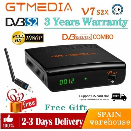 1080P GTmedia V7 S2x DVB-S2 Satellite Receiver with USB Wifi Gtmedia V7s2x HD Receiver Upgrade Freesat V7s HD Spain Warehouse